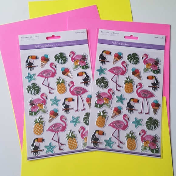 48 Foil Fun Puffy Stickers Flamingo 5.5"x8.25" - Picture 1 of 6